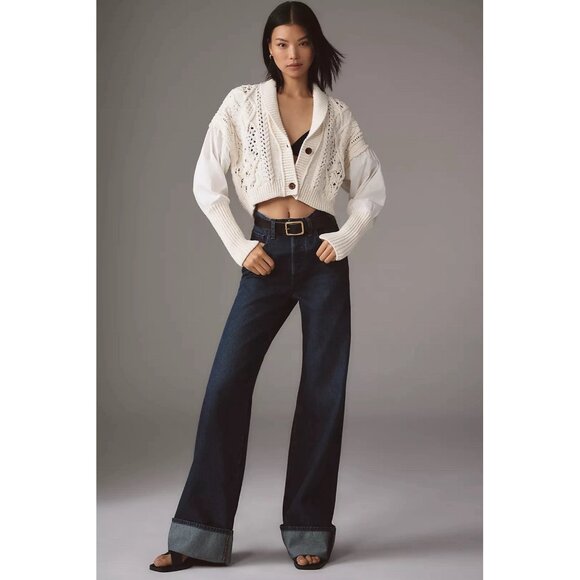 NWT Size S - Anthropologie Balloon-Sleeve Twofer Cable-Knit Cardigan Sweater - Picture 6 of 16